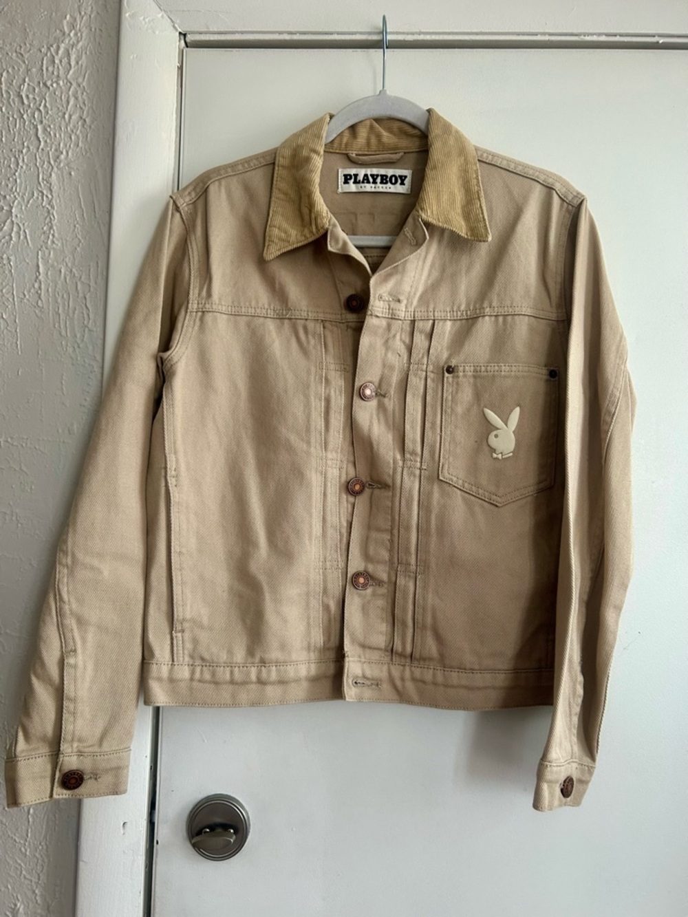 PLAYBOY Beige Canvas Jacket with Tan Corduroy Collar